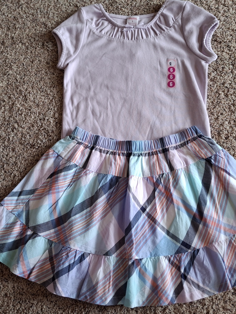 Gymboree Light Pink Short-Sleeve Top with Pastel Plaid Tiered Skirt
